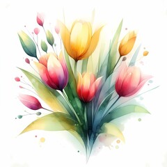watercolor painting - a bouquet of tulip flower (artwork 4)