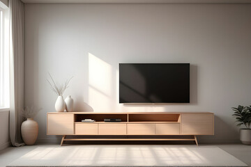 Tv cabinet in modern empty room,minimal designs, 3d rendering