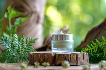 Skincare Green Plant Wood Face Cream White Scrub Translucent Bottle Facial Treatment