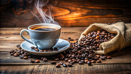 coffee mug: black coffee, coffee with whole beans