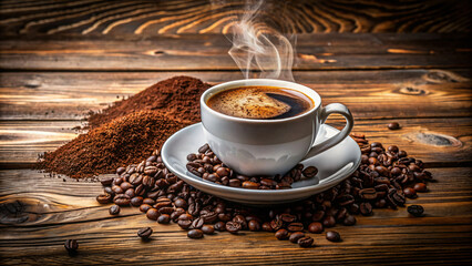 coffee mug: black coffee, coffee with whole beans