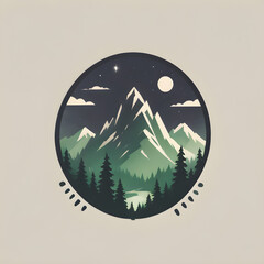 Illustration of an background with trees. Majestic peaks and towering pines. Nature's tranquil retreat.