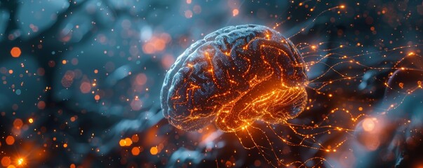 Closeup of an AI brain interface with glowing neural connections and circuits