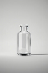 A clear glass bottle on a white background.