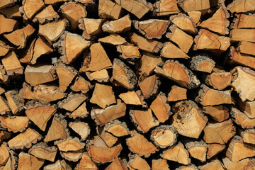 A pile of wood logs with a lot of bark on them