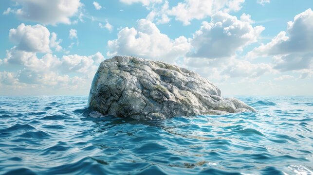 Illustrative 3D rendering of a rock amidst the ocean
