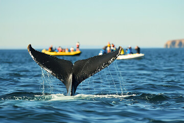 Travelers enjoying responsible whale watching tour, conservation efforts and ethical wildlife tourism.
