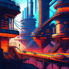 공업단지 사이버 펑크 배경