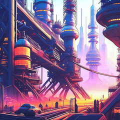 공업단지 사이버 펑크 배경