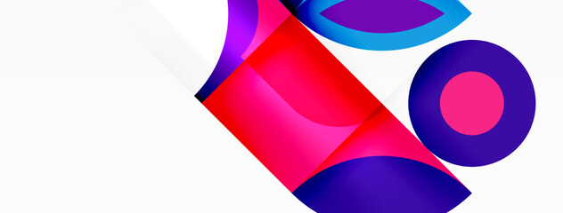 A vibrant display of colorfulness featuring red, violet, and electric blue circles in a pattern on a white background, creating a visually striking art piece