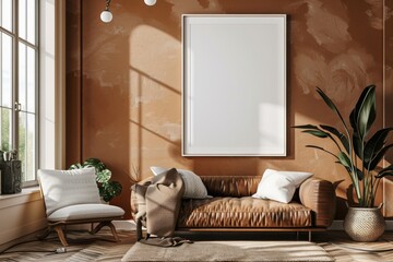 Poster Mockup in Brown Scandinavian Interior created with Generative AI