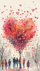 Valentine's day poster for school, happy people, hearts, good time,generative ai