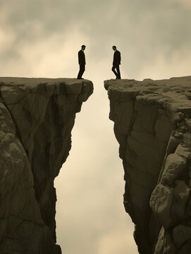 The unbridgeable gap, the gap between businesses, connection, businesss concept, separation, distance, misunderstanding, division, cliffs, two businessmen