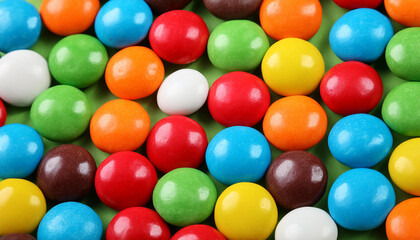 Brightly colored gum balls laying flat, background