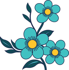 Blue and yellow color floral vector illustration clip art design