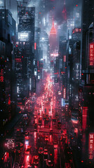 Augmented Reality Shapes Urban Warfare in Neon Cityscape Dystopia with Neural Implants Dictating Battles