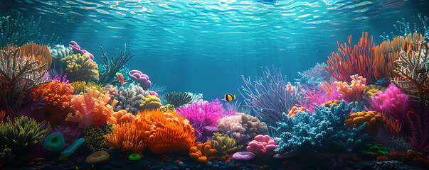 coral reef, colorful coral reef. Close-up, hyper-realistic 3D