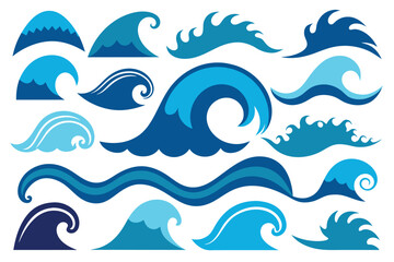 Set of Ocean and sea waves Silhouette Design with white Background and Vector Illustration on white background