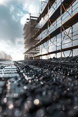 Carefully Constructed Scaffolding and Paving at a Meticulously Detailed Urban Construction Site