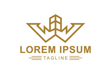 Building logo. Abstract letter logo W with building. Creative logo professional. simple design editable