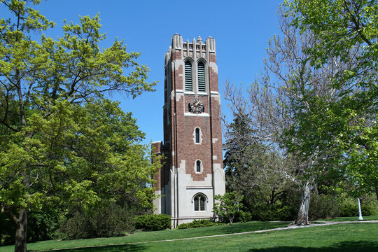 Michigan State University has a campus of 5,300 acres, with its academic buildings in a park-like setting..