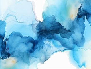 Blue and White Fluid Ink Abstract with Soft Swirls Background, perfect for Artistic Designs, with copy space text