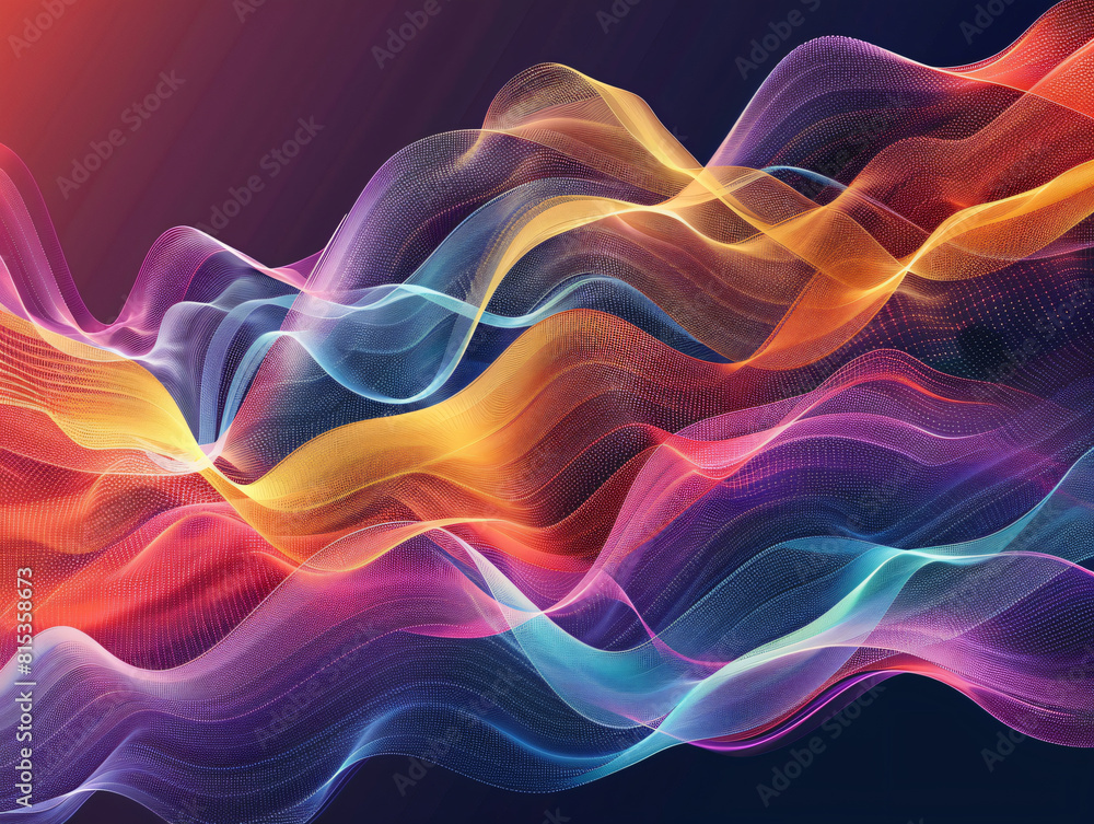 Poster vibrant colorful wave pattern with red, orange, yellow and blue. flowing design background, for any 