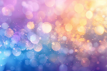Abstract banner with blurred bokeh effect. They come in a rainbow of pastel purples, blues, golden yellows, silvery whites, and light pinks. The bokeh effect is blended smoothly