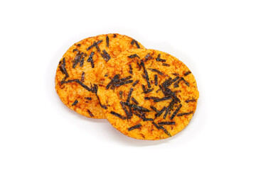 Japanese rice cracker Nori seaweed flavour isolated on white background