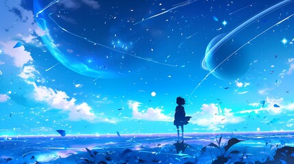 Obraz premium Digital technology universe planet character scene poster background