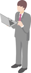 ビジネス　アイソメトリック　人物　男性　スーツ　ノートパソコン　職業　仕事　イラスト素材