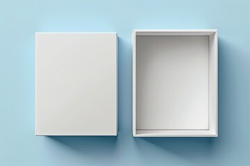 White box mock up vector 3D model top view. Isolated blank realistic open cardboard paper box mockup template