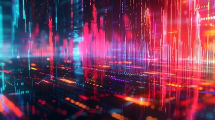 Naklejka premium Abstract digital chart background with vibrant colors, depicting a dramatic downward trend in stock graphs