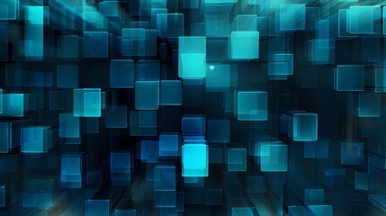 Digital technology blue and white transparent squares and curves poster background