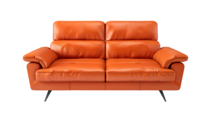two seat orange color leather sofa isolated on transparent background