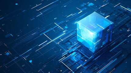 Digital technology blue and black decorative cube poster background