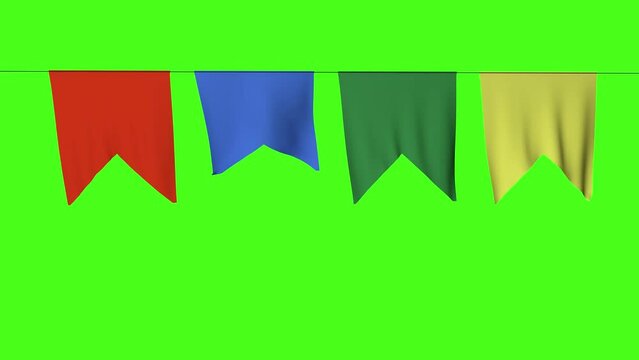 4K Video. Animation of party flags in croma key background. Bandeirolas de festa junina. Color party flags.  Bandeirolas de festa de S&atilde;o Jo&atilde;o