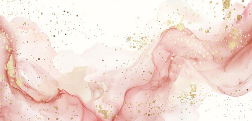 Fototapeta premium Stunning blush pink & ivory watercolor with gold.
