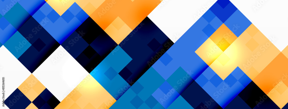Aufkleber A vibrant display of colorfulness with azure, violet, and purple squares and triangles creating a symmetrical pattern on a white background