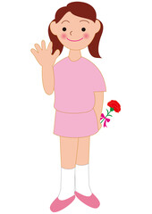 母の日のカーネーションを持つ女の子
