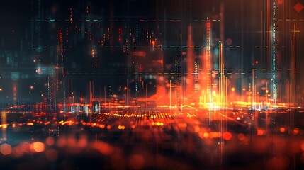 Obraz premium Futuristic digital chart background showing a sharp decline in business graphs, symbolizing stock market crash and economic crisis, with abstract geometric patterns and dark, moody tones