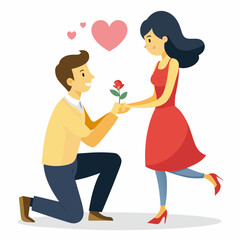 Vector illustration of a Boyfriend proposing to his girlfriend in a romantic moment by breaking his knee 
