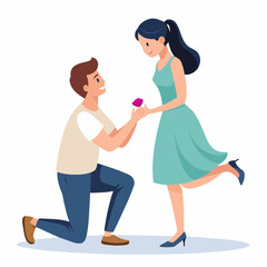 Vector illustration of a Boyfriend proposing to his girlfriend in a romantic moment by breaking his knee 