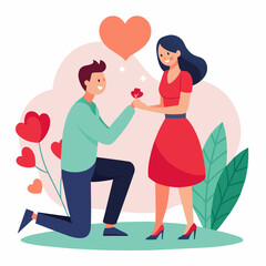 Vector illustration of a Boyfriend proposing to his girlfriend in a romantic moment by breaking his knee 