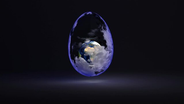 planet earth inside an egg-shaped cloud texture, the concept of the interaction of peace and religion in the modern world