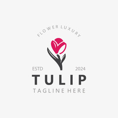 Tulip Flower bud logo with leaves design, suitable for fashion, beauty spa and boutique emblem business
