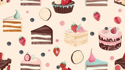 A delightful pattern of assorted desserts and fruits