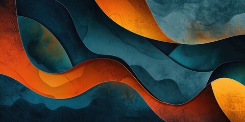 Blue and orange abstract painting with a wave pattern. AIG51A.