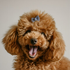 Fototapeta premium Poodle Pup's Joy: Captured Laughter