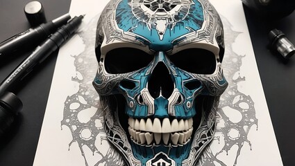 close-up winter mask mech-warrior skull